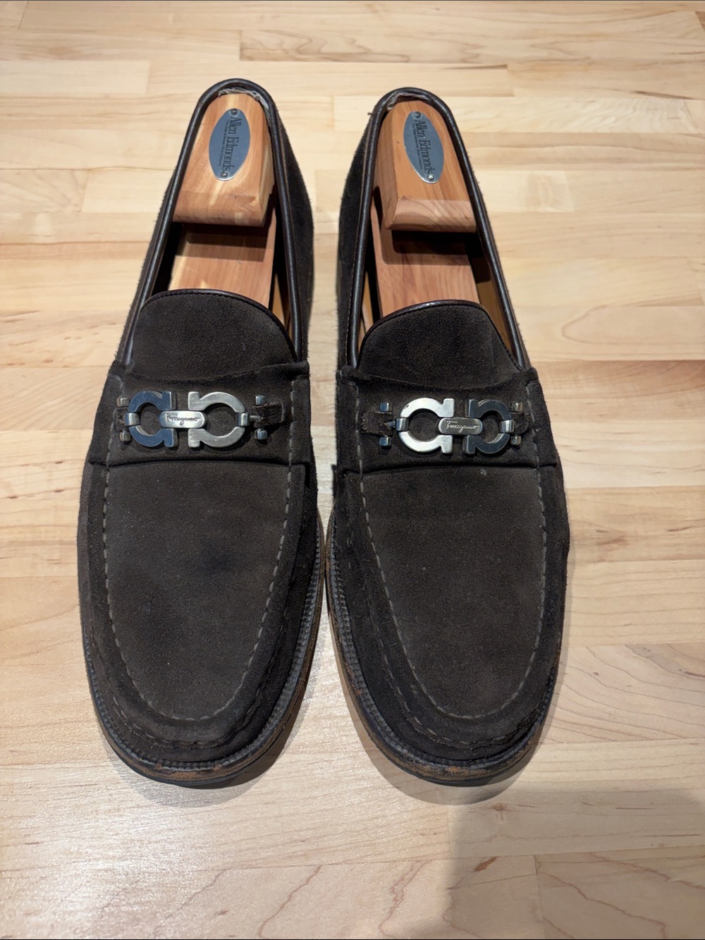 Salvatore Ferragamo Dark Brown Suede Gancini Bit Loafers